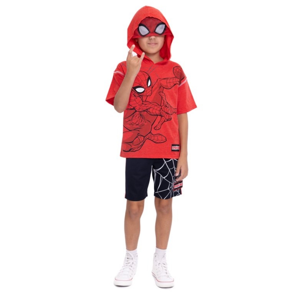 MARVEL SPIDER MAN hooded cosplay tee and shorts 2-peice set NWT